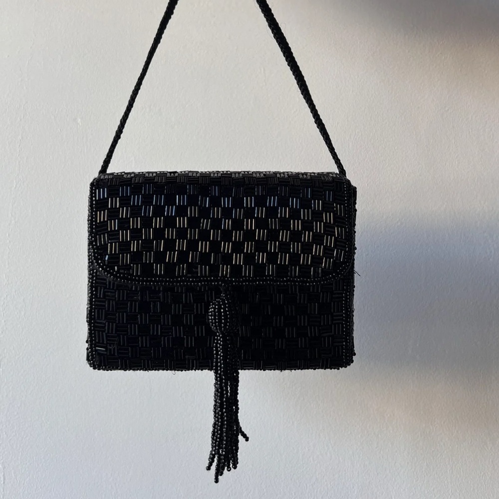 Vintage Black Beaded Crossbody Bag
